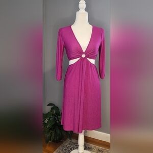Monteau Pink Deep V-Neck O-Ring Side Cutout Dress - Size XS
